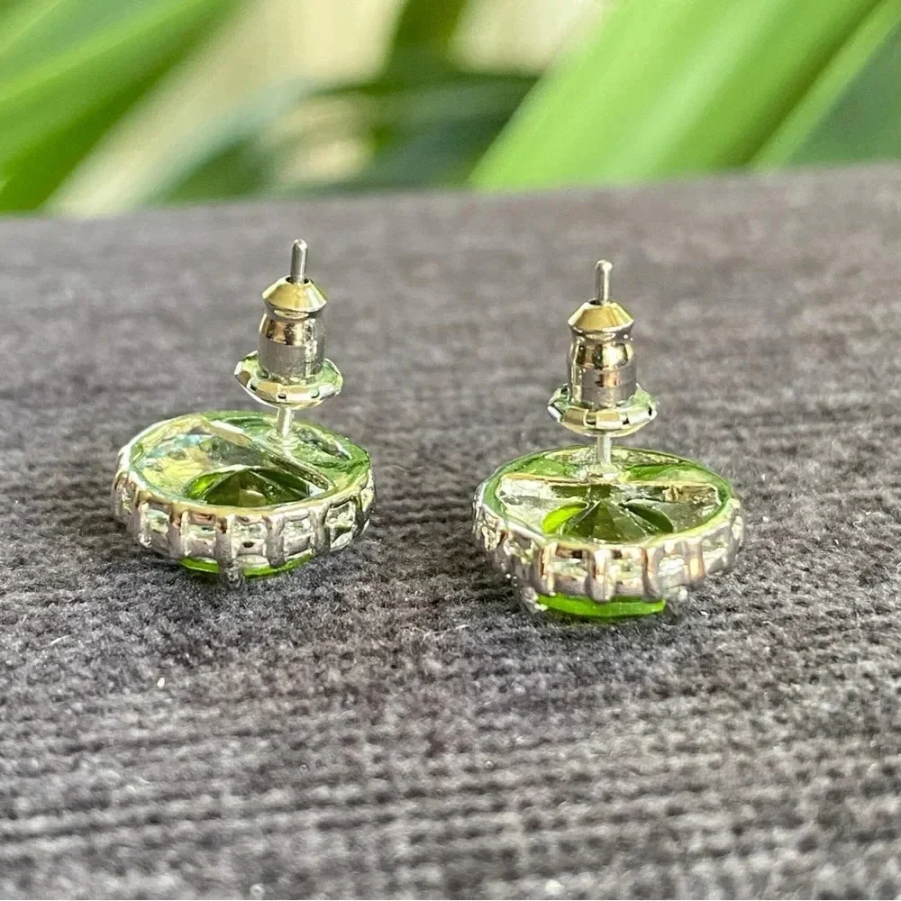Dainty Green Peridot and Prong Set Rhinestone Stud Earrings